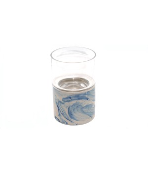 Ceramic & Glass Hurricane, White/Blue